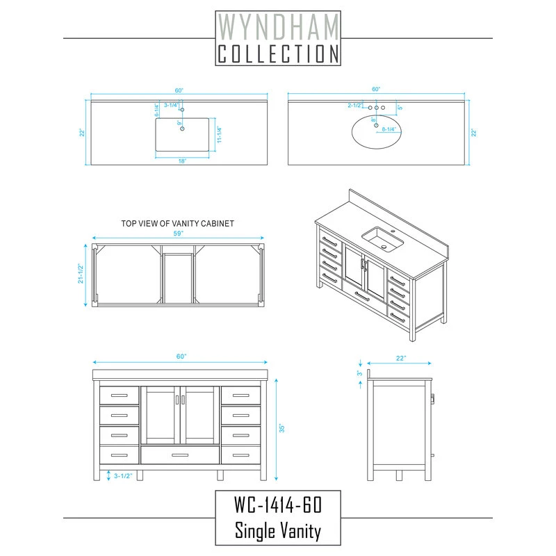 Sheffield 60" Espresso SGL Vanity, Carrara Marble Top, UM Sq Sink, 58" Mrr 5 Sheffield 60" Espresso SGL Vanity, Carrara Marble Top, UM Sq Sink, 58" Mrr - Image 5