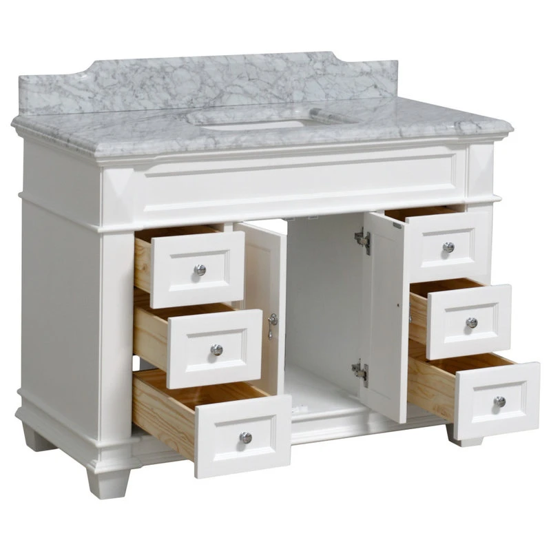Elizabeth 48" Bathroom Vanity, White, Carrara Marble 3 Elizabeth 48" Bathroom Vanity, White, Carrara Marble - Image 3