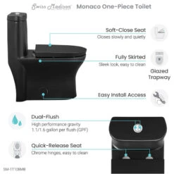 Monaco One Piece Elongated Toilet Dual Flush, Matte Black -Warm Bathroom 1d51d07d01798840 9291 w800 h800 b1 p0