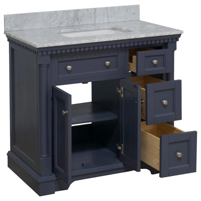 Sydney 36" Bathroom Vanity, Marine Gray, Carrara Marble 3 Sydney 36" Bathroom Vanity, Marine Gray, Carrara Marble - Image 3
