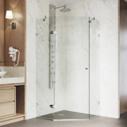 VIGO 34"x34" Frameless Neo-Angle 3/8" Shower, Without Base, Chrome
