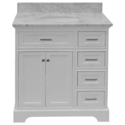 Aria 36" Bathroom Vanity, White, Carrara Marble -Warm Bathroom 1f019e8802461fd8 9922 w800 h800 b1 p0