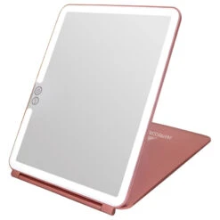 Touch Pad 2.0 Rechargeable LED Makeup Mirror With Flip Cover, Rose Gold