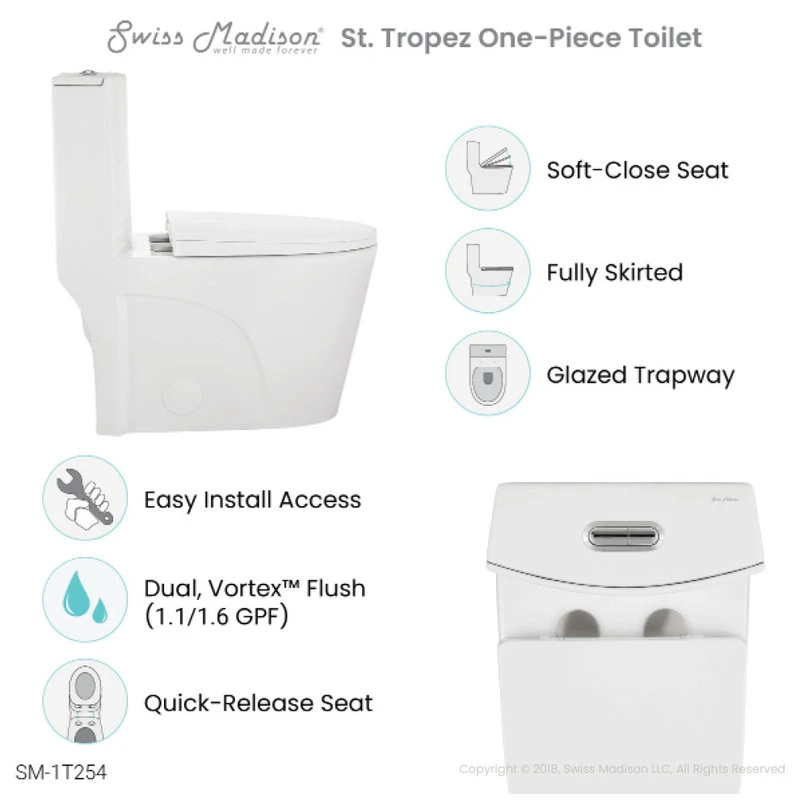 St. Tropez Elongated Toilet, Dual Flush, Glossy White 8 St. Tropez Elongated Toilet, Dual Flush, Glossy White - Image 8