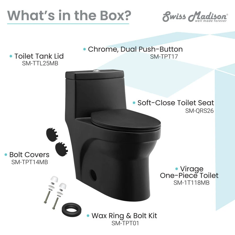 Virage One Piece Elongated Dual Flush Toilet 0.8/1.28 Gpf, Matte Black 11 Virage One Piece Elongated Dual Flush Toilet 0.8/1.28 Gpf, Matte Black - Image 11