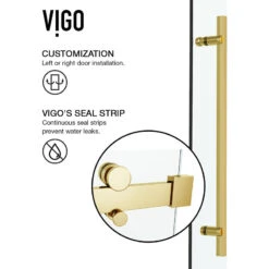 VIGO 60"x74" Frameless Sliding Shower Door And Roller Disk, Matte Gold -Warm Bathroom 2231c8780f08cdf1 9285 w800 h800 b1 p0