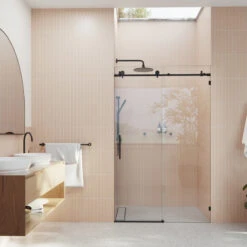44-48"x78" Frameless Sliding Shower Door, Matte Black -Warm Bathroom 225156680345aebd 7669 w800 h800 b0 p0