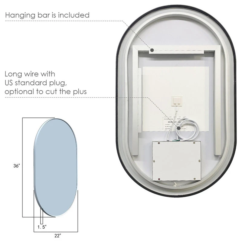 Oleggio Oval 36" Framed Bathroom/Vanity LED Lighted Wall Mirror, Matte Black 6 Oleggio Oval 36" Framed Bathroom/Vanity LED Lighted Wall Mirror, Matte Black - Image 6