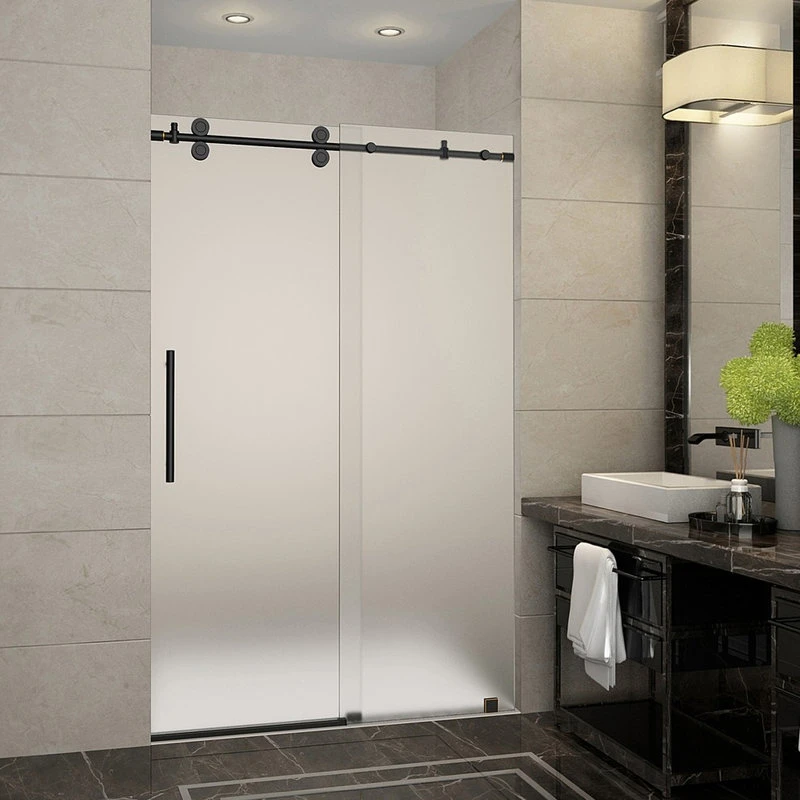 Langham Frameless Sliding Shower Door, Frosted, Oil-Rubbed Bronze, 48"x75" 2 Langham Frameless Sliding Shower Door, Frosted, Oil-Rubbed Bronze, 48"x75" - Image 2