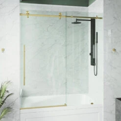 VIGO Elan Frameless Sliding Bathtub Door In Matte Gold