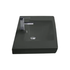 Rectangle Matte Black Ceramic Wall Mounted Or Drop In Sink, One Hole