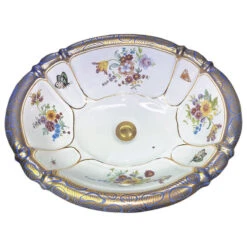 Hand Painted Sink "Floral Chinoiseries" Burnished Gold On Sienna Small Drop-in