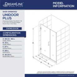 DreamLine Unidoor Plus 58 1/2 - 59"W Frameless Hinged Shower Door In Satin Black -Warm Bathroom 27215b420fcebade 9902 w800 h800 b0 p0