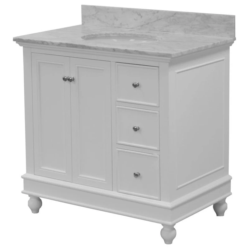 Bella 36" Single Bathroom Vanity In White With Carrara Marble Top 4 Bella 36" Single Bathroom Vanity In White With Carrara Marble Top - Image 4