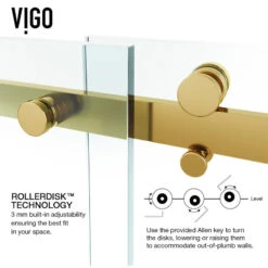 VIGO 60"x74" Frameless Sliding Shower Door And Roller Disk, Matte Gold -Warm Bathroom 28f199d30f08cdf3 9285 w800 h800 b1 p0