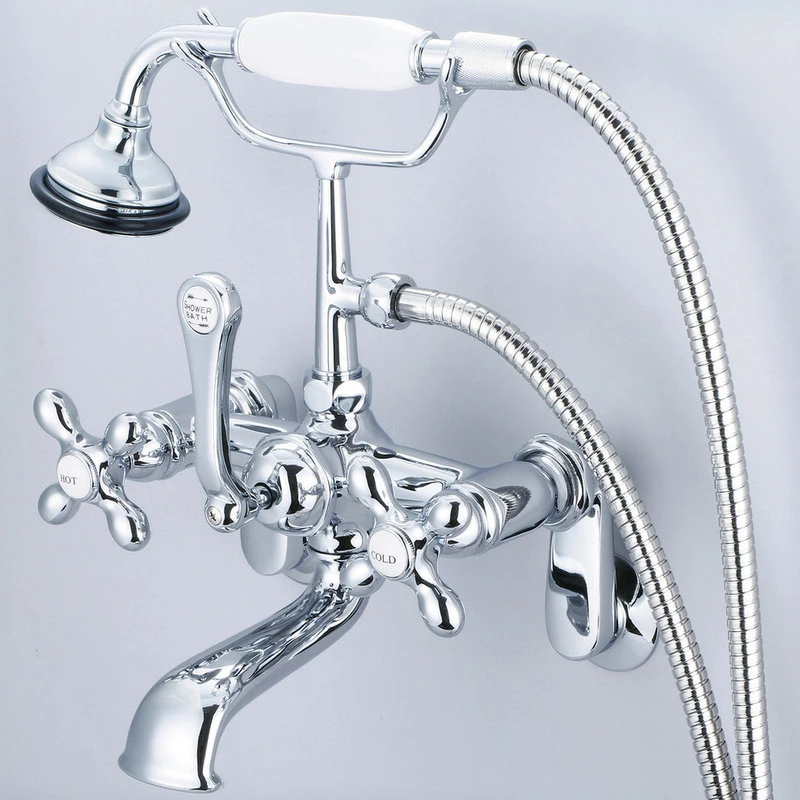 Vintage Classic Wall Mount Tub Faucet With Handshower, Hand Polished, Richly Tri 2 Vintage Classic Wall Mount Tub Faucet With Handshower, Hand Polished, Richly Tri - Image 2