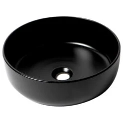 Black Matte 15" Round Above Mount Ceramic Sink