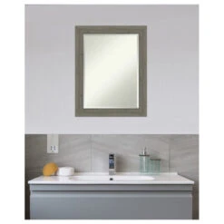 Fencepost Grey Narrow Beveled Wood Bathroom Wall Mirror - 22.5 X 28.5 In. -Warm Bathroom 2cb1cb9e0c657c4c 6504 w800 h800 b1 p0