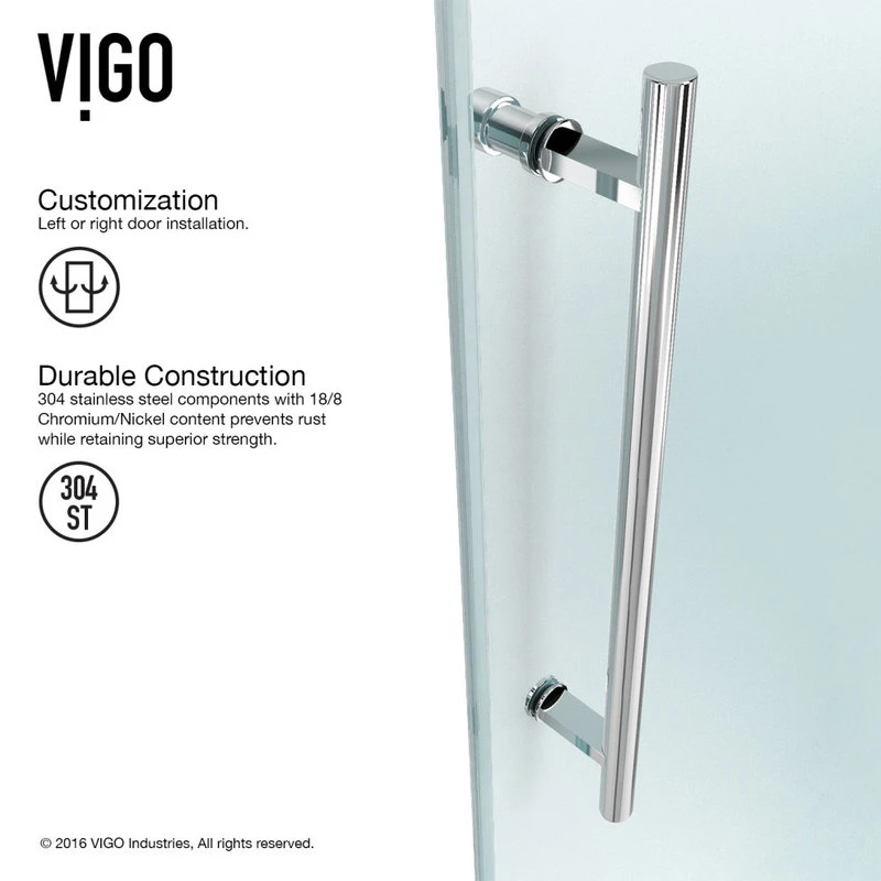 VIGO 64x74 Elan Frameless Sliding Shower Door, Chrome 9 VIGO 64x74 Elan Frameless Sliding Shower Door, Chrome - Image 9