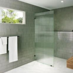 36"x78" Frameless Shower Door Single Fixed Panel Fluted, Matte Black