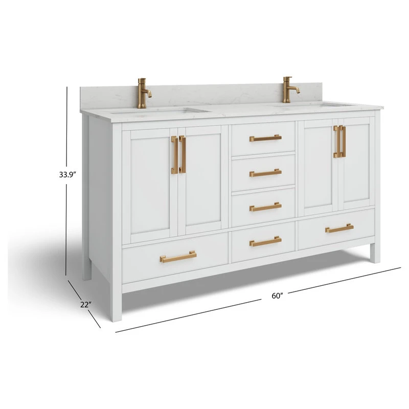 Eleanor Bath Vanity, White, 60", Double Sink, Freestanding 8 Eleanor Bath Vanity, White, 60", Double Sink, Freestanding - Image 8