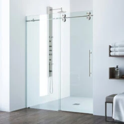 VIGO 64x74 Elan Frameless Sliding Shower Door, Stainless Steel