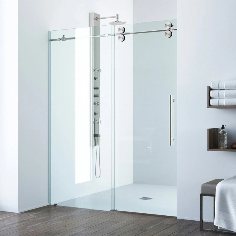 VIGO 64x74 Elan Frameless Sliding Shower Door, Stainless Steel 1 VIGO 64x74 Elan Frameless Sliding Shower Door, Stainless Steel