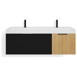 The Nuvo Bathroom Vanity, Double Sink, 55", Black Glass And Maple, Wall Mounted -Warm Bathroom 3151b64f03c744f7 4003 w800 h800 b1 p0