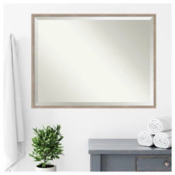 Hardwood Wedge Whitewash Beveled Wood Bathroom Wall Mirror - 41.25 X 31.25 In. -Warm Bathroom 31a183ab0fcfd396 6898 w800 h800 b1 p0