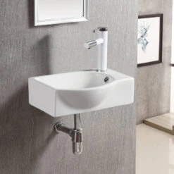 ELANTI EC1805-L Porcelain Wall-Mounted Sink, Left-Facing, White -Warm Bathroom 3251dee70b8ea372 6491 w800 h800 b0 p0