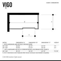 VIGO 34"x46" Frameless 3/8" Shower, Without Base, Chrome -Warm Bathroom 32b156b20f5b3575 9484 w800 h800 b0 p0