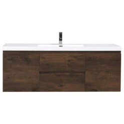 MOB 60" Single Acrylic Sink Wall Mounted Vanity, Rosewood