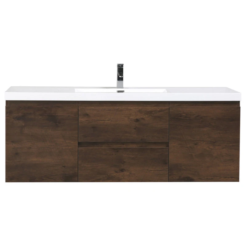 MOB 60" Single Acrylic Sink Wall Mounted Vanity, Rosewood 1 MOB 60" Single Acrylic Sink Wall Mounted Vanity, Rosewood