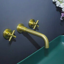 Two Handle Wall Mount Bathroom Sink Faucet With Rough-in Valve, Brushed Gold -Warm Bathroom 3401cdf00312ca81 6232 w800 h800 b0 p0