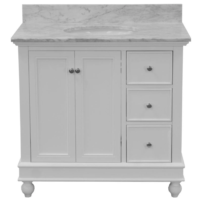 Bella 36" Single Bathroom Vanity In White With Carrara Marble Top 5 Bella 36" Single Bathroom Vanity In White With Carrara Marble Top - Image 5