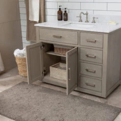 Grace 42" Single Bathroom Vanity In Rich Antique Gray Oak With Carrara White Quartz Top -Warm Bathroom 3641141d0018802f 8725 w800 h800 b0 p0