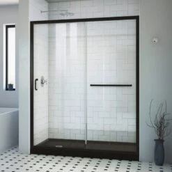 DreamLine Infinity-Z 34x60" Sliding Shower Door, Satin Black, Left Black Base