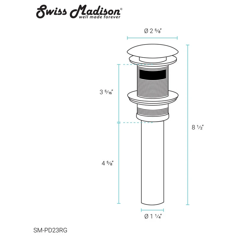1.75" Swiss Madison Residential Pop Up Sink Drain, Rose Gold 3 1.75" Swiss Madison Residential Pop Up Sink Drain, Rose Gold - Image 3