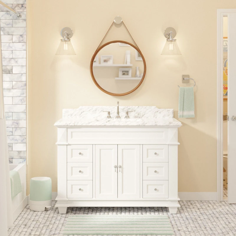 Elizabeth 48" Bathroom Vanity, White, Carrara Marble 2 Elizabeth 48" Bathroom Vanity, White, Carrara Marble - Image 2