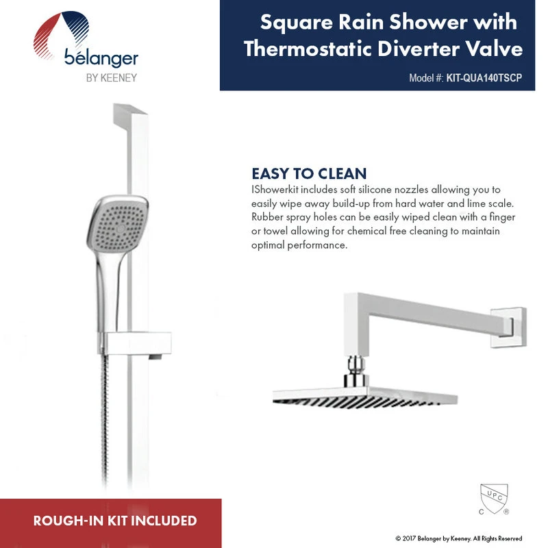 Belanger Rain Thermostatic Square Shower System, Wall 11 Belanger Rain Thermostatic Square Shower System, Wall - Image 11