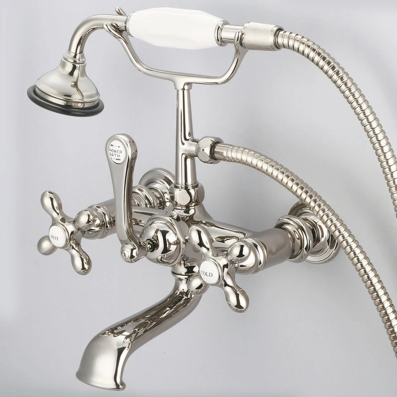 Vintage 7" Spread Wall Mount Tub Faucet & Handheld Shower, Cross Handles 2 Vintage 7" Spread Wall Mount Tub Faucet & Handheld Shower, Cross Handles - Image 2