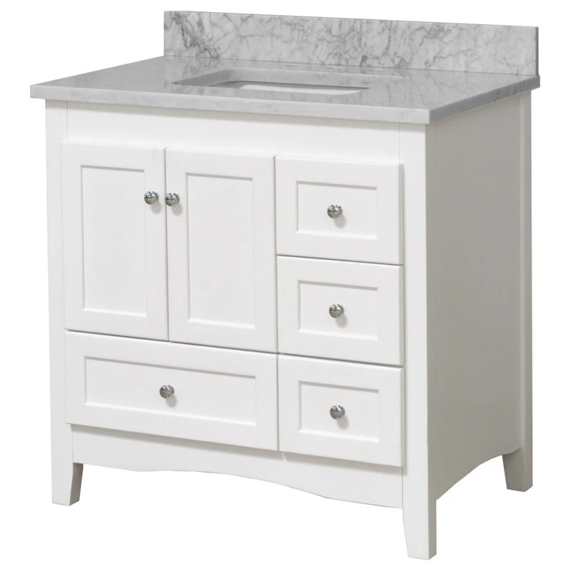 Abbey 36" Bathroom Vanity, White, Carrara Marble 4 Abbey 36" Bathroom Vanity, White, Carrara Marble - Image 4