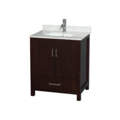 Sheffield 30" Espresso Single Vanity, Carrara Marble Top, Um Sq Sink, No