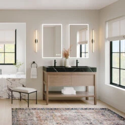 The Shoji Bathroom Vanity, Double Sink, 48", Chestnut Oak, Freestanding