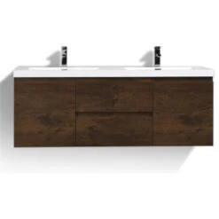 Warm Bathroom 32 MOB 60" Double Sink Wall Mounted With Reinforced Acrylic Sink, Black, Rosewood