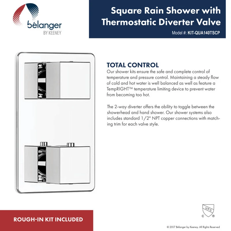 Belanger Rain Thermostatic Square Shower System, Wall 10 Belanger Rain Thermostatic Square Shower System, Wall - Image 10