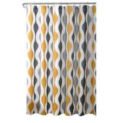 Mid Century Geo Shower Curtain 72x72, Gold/Gray