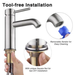 Aquaterior 1 Hole Bathroom Sink Round Faucet 1 Lever Cold & Hot Water Nickel -Warm Bathroom 40c16f080d696549 6284 w800 h800 b1 p0