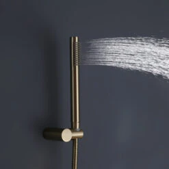 Wall Mounted Rain Shower System With Hand Shower-Includes Rough-In Valve, Brushed Gold 15 Wall Mounted Rain Shower System With Hand Shower-Includes Rough-In Valve, Brushed Gold -Warm Bathroom 42e1a0f003992e6d 3691 w800 h800 b0 p0