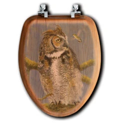 Toilet Seat, Elongated, Fearless Owl And Hummingbird, Elongated